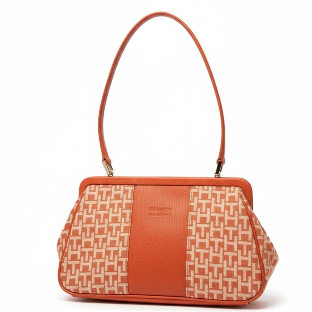 Tommy Hilfiger Y2K Kiss Lock Shoulder Bag Orange Monogram Mini Handbag